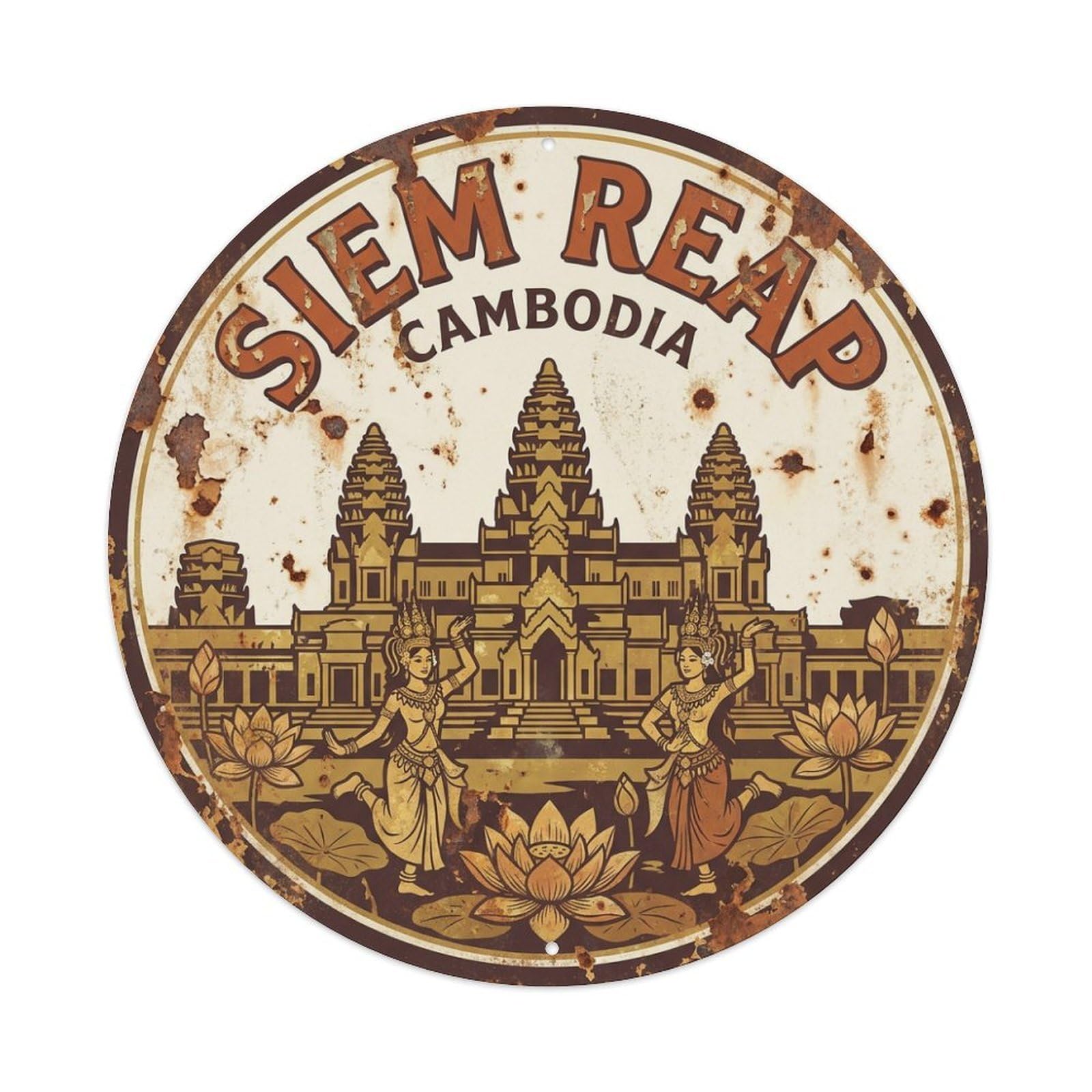 Travel Vintage Cambodia Siem Reap Metal Tin Sign
