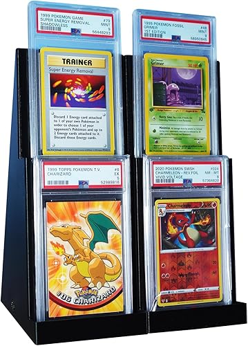 Miniatura 3 de Pantallas de torre de estadio con losa de tarjeta graduada (paquete de 2), compatibles con PSA, Beckett, SGC y CGC (negro, 2 niveles)