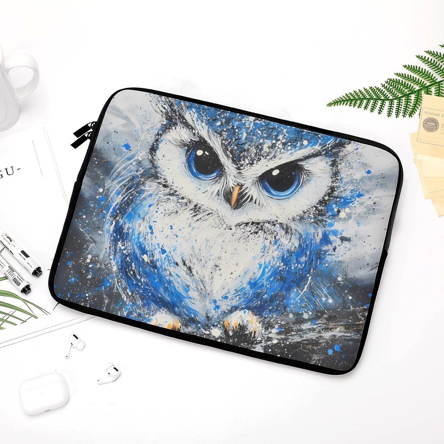 Blue Ink Art Owl Laptop Case Sleeve Computer Tablet Bag image 5