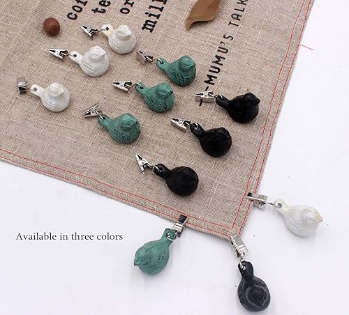 Miniatura 5 de Funly mee Paquete de 4 manteles vintage con ganchos de clip, juego de pesas para mantel colgante con pájaro verde, para manteles pesados de picnic