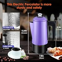 Vista 2 de HOMOKUS Percolador de café eléctrico de 12 tazas Percolator Cafetera de acero inoxidable con perilla transparente, mango de tacto frío, función