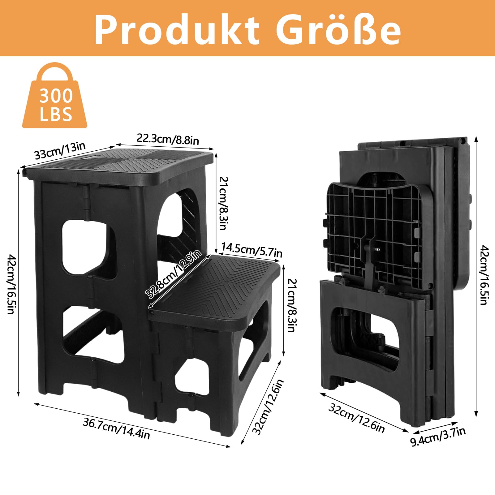 Marchepied pliable à 2 niveaux, pour enfants et adultes, capacité de charge de 136 kg, tabouret portable pliable avec marches antidérapantes pour cuisine, salle de bain, bureau, caravane et