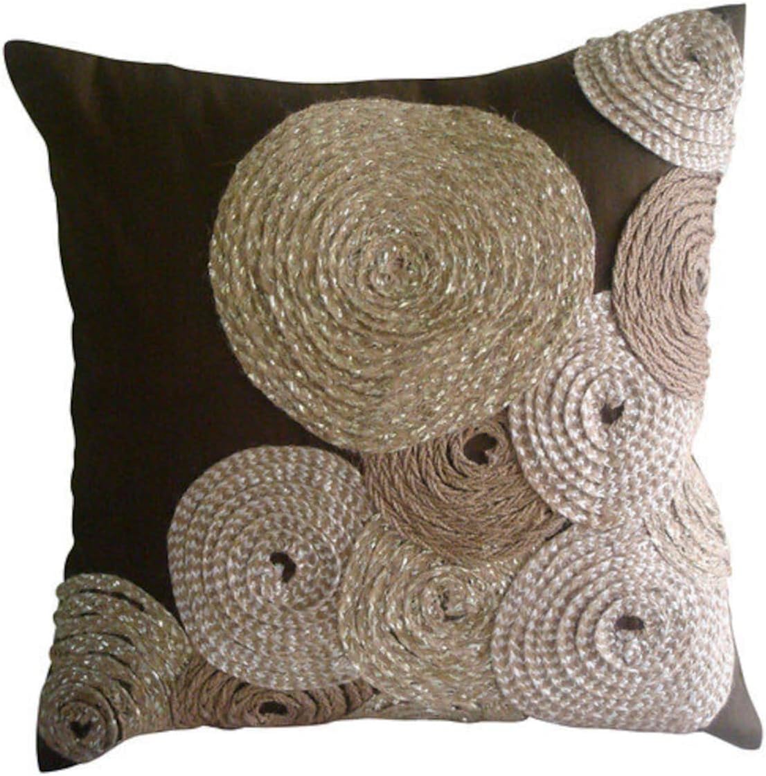 The HomeCentric Euro Sham Pillow, Brown European Pillow Shams 26x26 inch (65x65 cm) Silk Euro Pillow Shams, Circles & Dots, Jute, Contemporary Euro Sham Covers Easter - Adorned By Jute