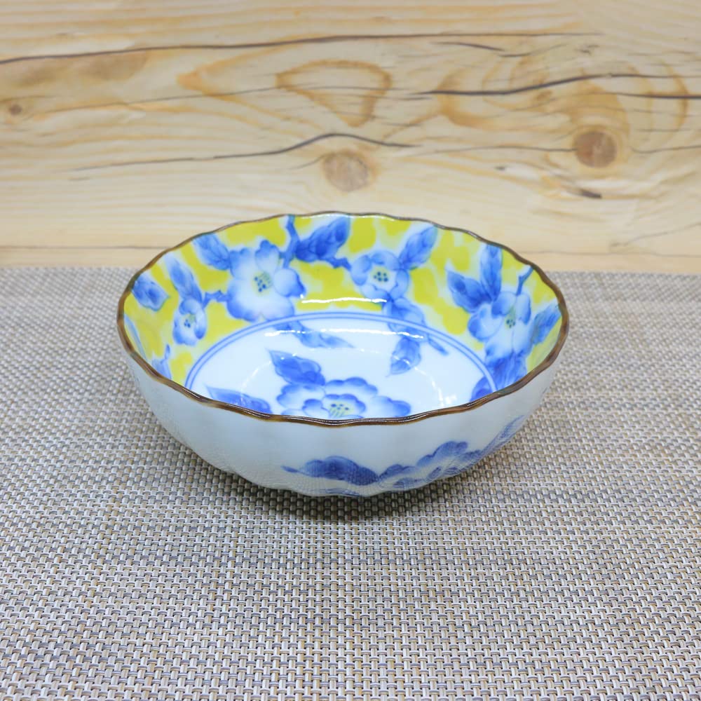 Amazon.co.jp: 鉢 美濃焼 黄彩花紋菊型4.5寸鉢（5個セット） 花柄