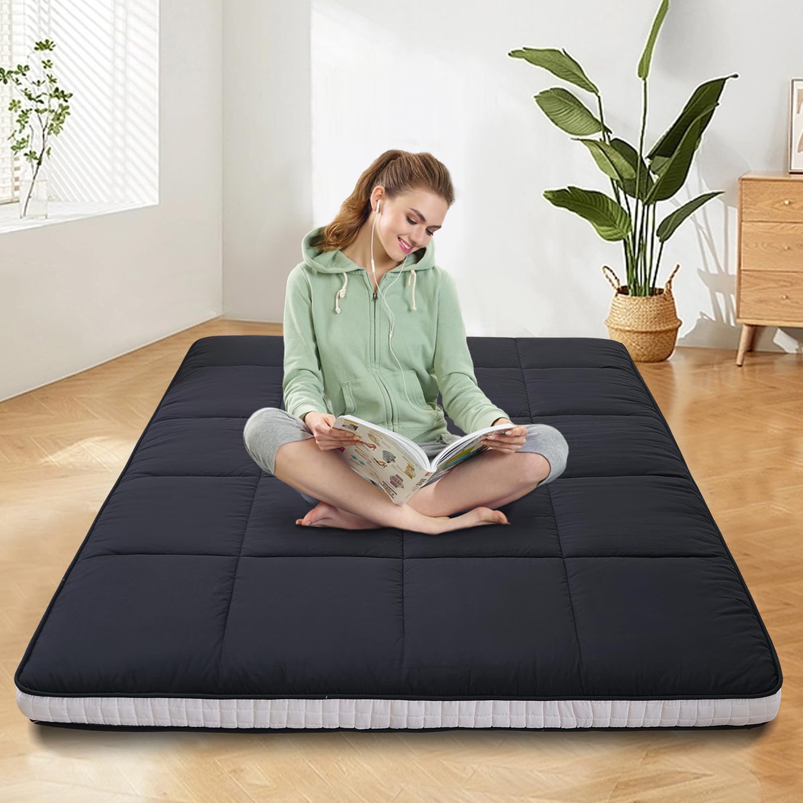 DoCred Extra Thick Japanese Futon Floor Mattress Queen Size 60"x 80", Foldable Tatami Mat Portable Dormitory Sleeping Pad, Roll Up Floor Lounger Bed