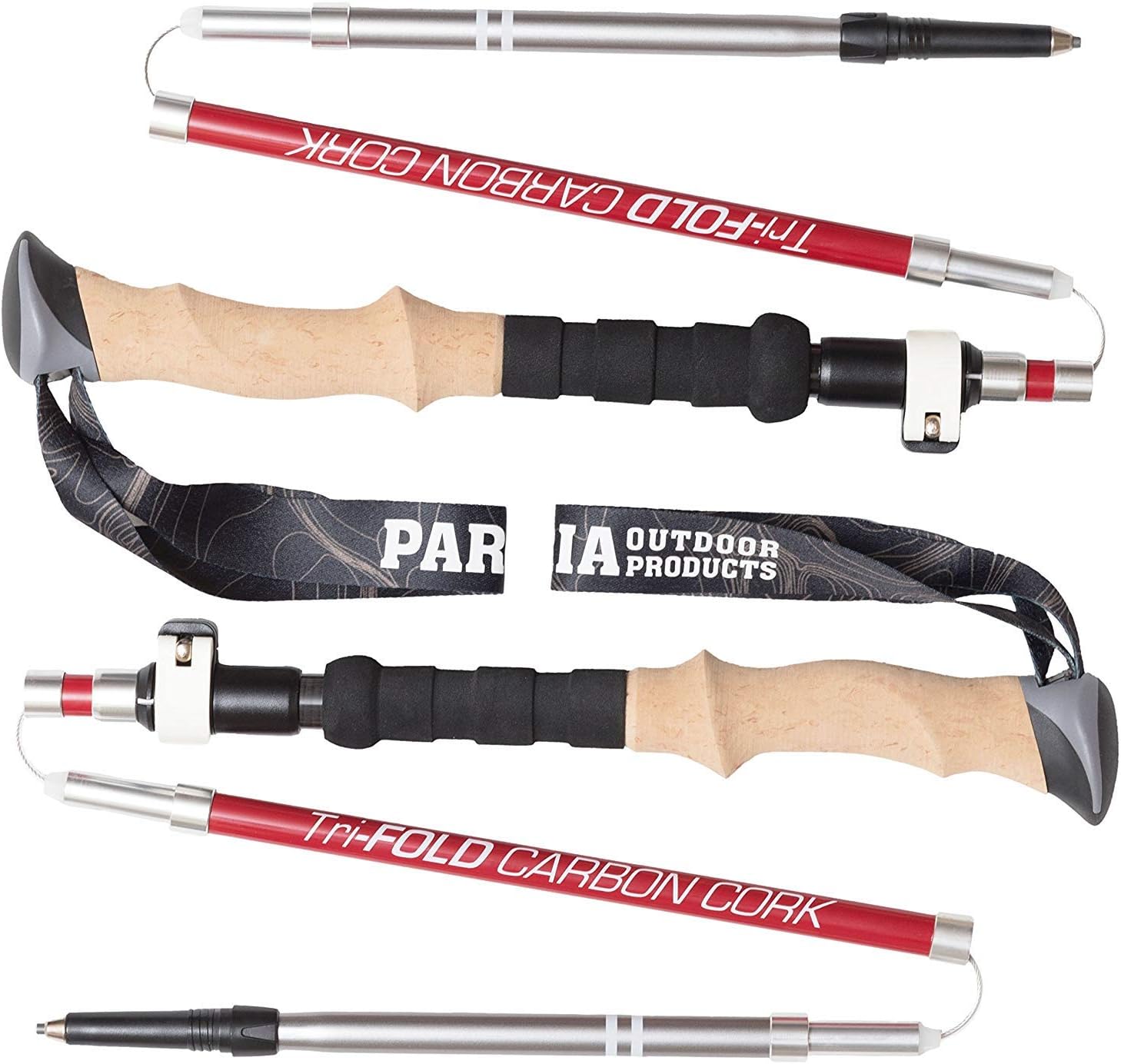 Paria Outdoor Products Tri-Fold Carbon Cork Trekking Poles / Walking Sticks - Folding, Collapsible, Adjustable, Ultralight - Perfect for Hiking, Backpacking, Trail Running and Snowshoeing / Nordic Walking