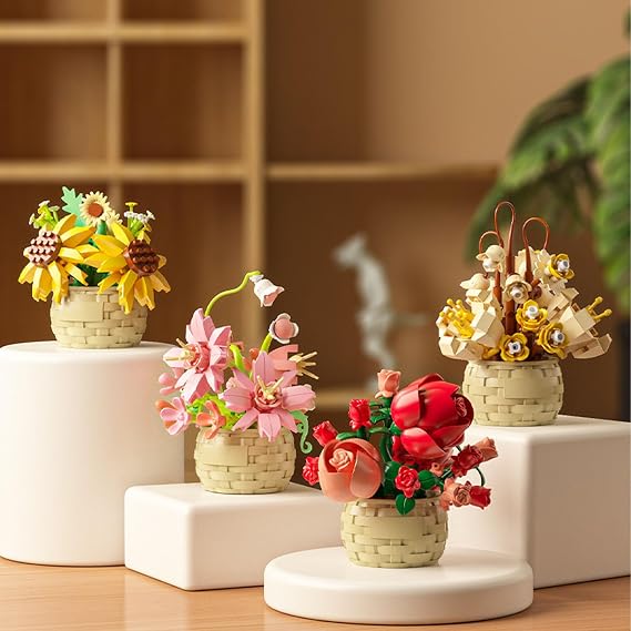 Mini Flowers Building Block Set,Flower Blocks Toys,Plants and Succulent Toys,Building Block Flowerpot，Botanical Collection Birthday Gift for Girls Boys Adults Kids Ages 6+ (Narcissus 166Pcs)