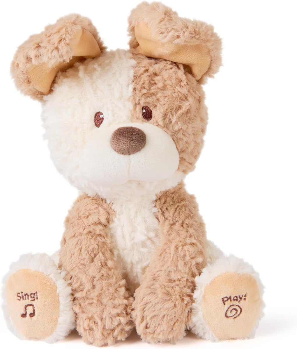 GUND Baby Peeki Puppy Peluche musical animado interactivo de 12 pulgadas para bebés | Cachorro que habla con movimientos, juguete musical que enseña causa y efecto, juguete sensorial que promueve el juego táctil y auto-calmante