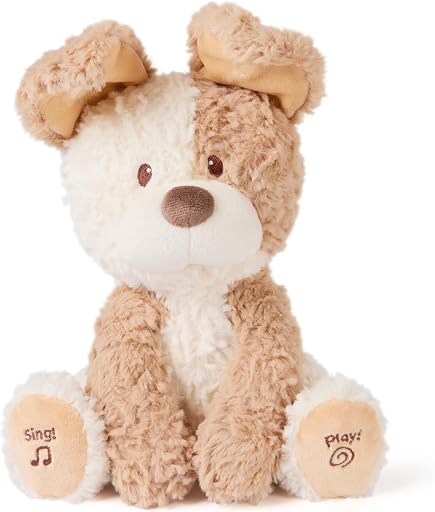 GUND Baby Peeki the Puppy Animated Plush, Singing Stuffed Animal, Sensory Toy for Babies and Toddlers, Plays Peek-a-Boo and Sings, Brown/Cream, 12”