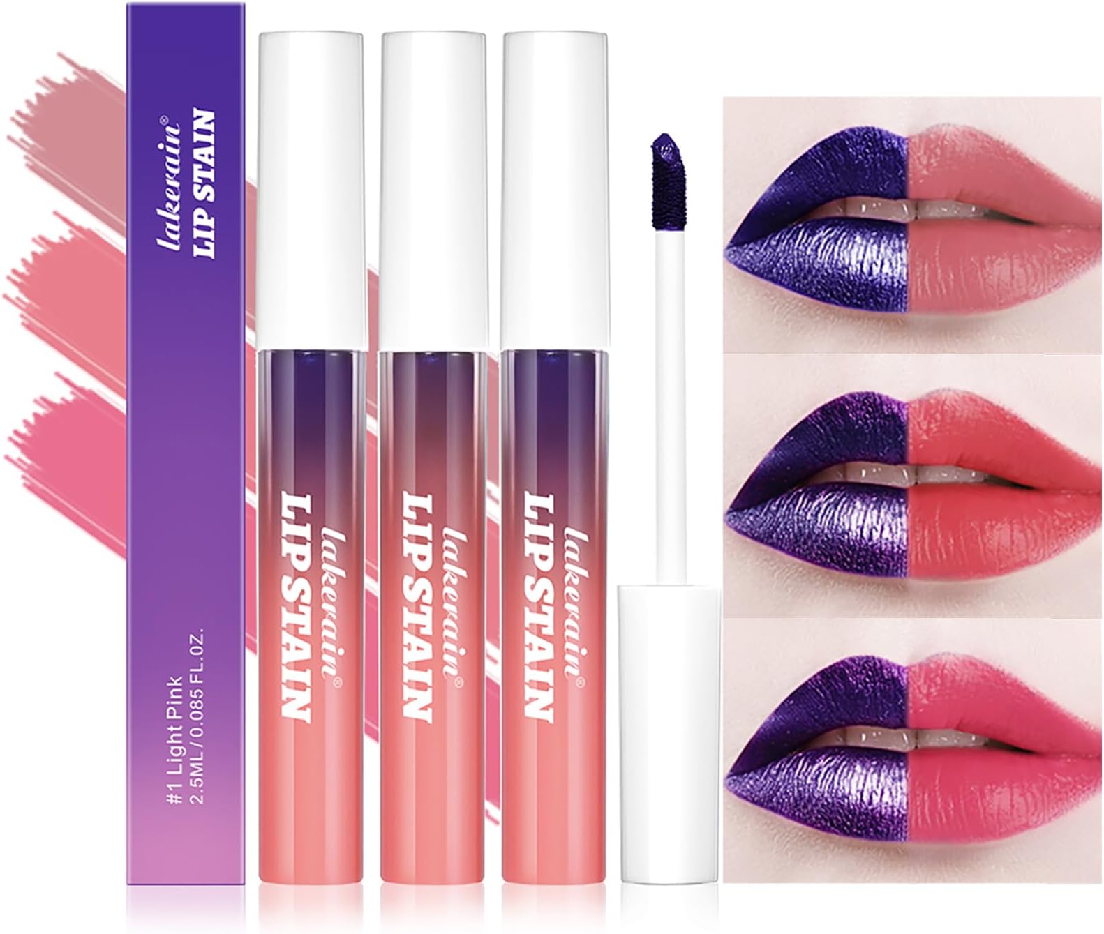3Pcs Peel-Off Lip Tint Set - Tattoo Lip Stain Kit in 3 Vibrant Colors, Long-Lasting Matte Finish, Moisturizing Peel-Off Lip Mask, Waterproof & Smudge-Proof, 24H Color Hold (3PCS, 3)