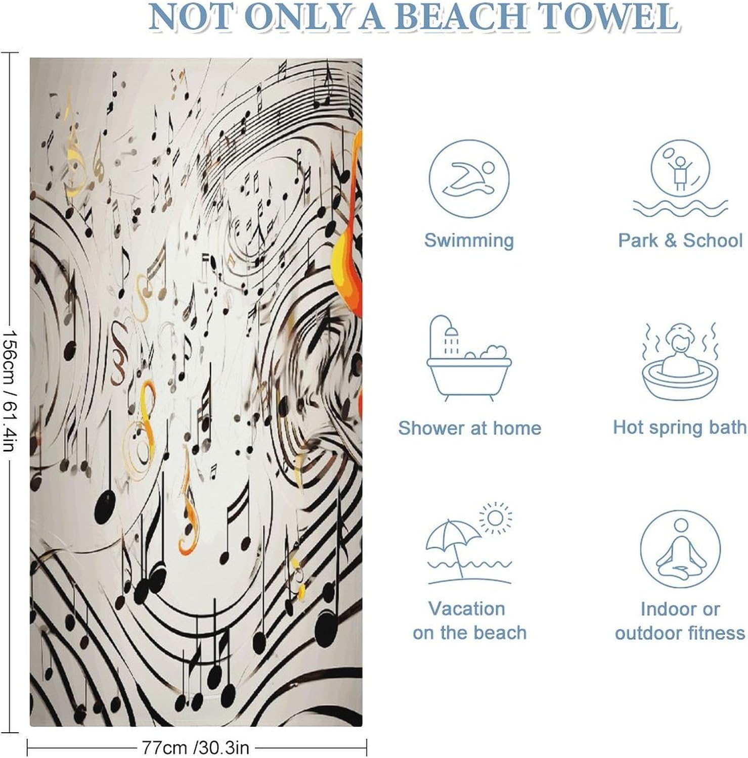 Music Notes Print Oversized Microfiber Beach Towel image 2
