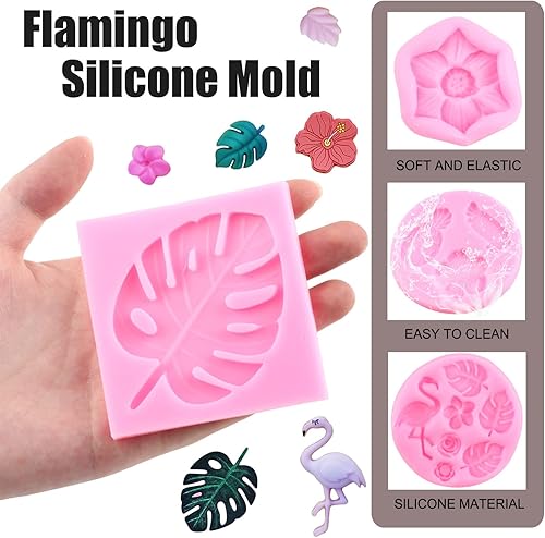 Miniatura 2 de Mujiang Molde de silicona de flamenco de hojas tropicales de hibisco, moldes de fondant de pájaros, piña, dulces para cupcakes, pasta de goma de