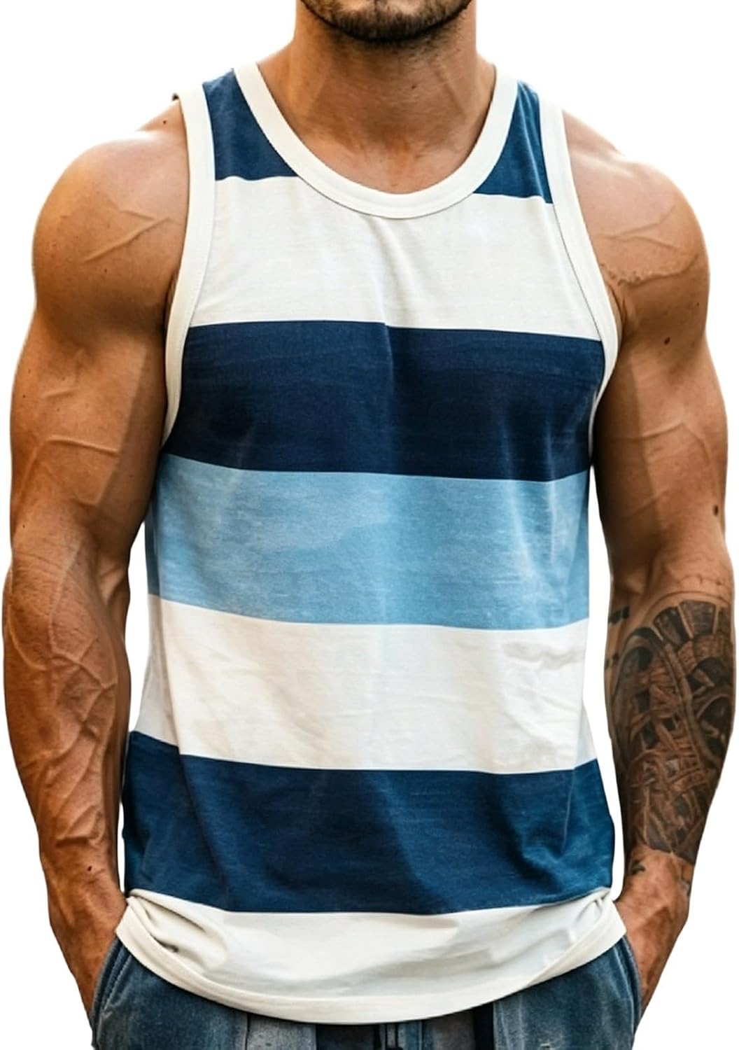Striped Tank Top for Men Summer Casual Color Block Sleeveless Shirt Plus Size Fashion Sleeveless Shirts Trendy Tops