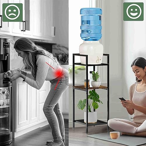 Miniatura 4 de Soporte dispensador de agua de 5 galones, soporte para jarra de agua de metal negro con madera de 3 niveles de 32 pulgadas, soporte para botella de