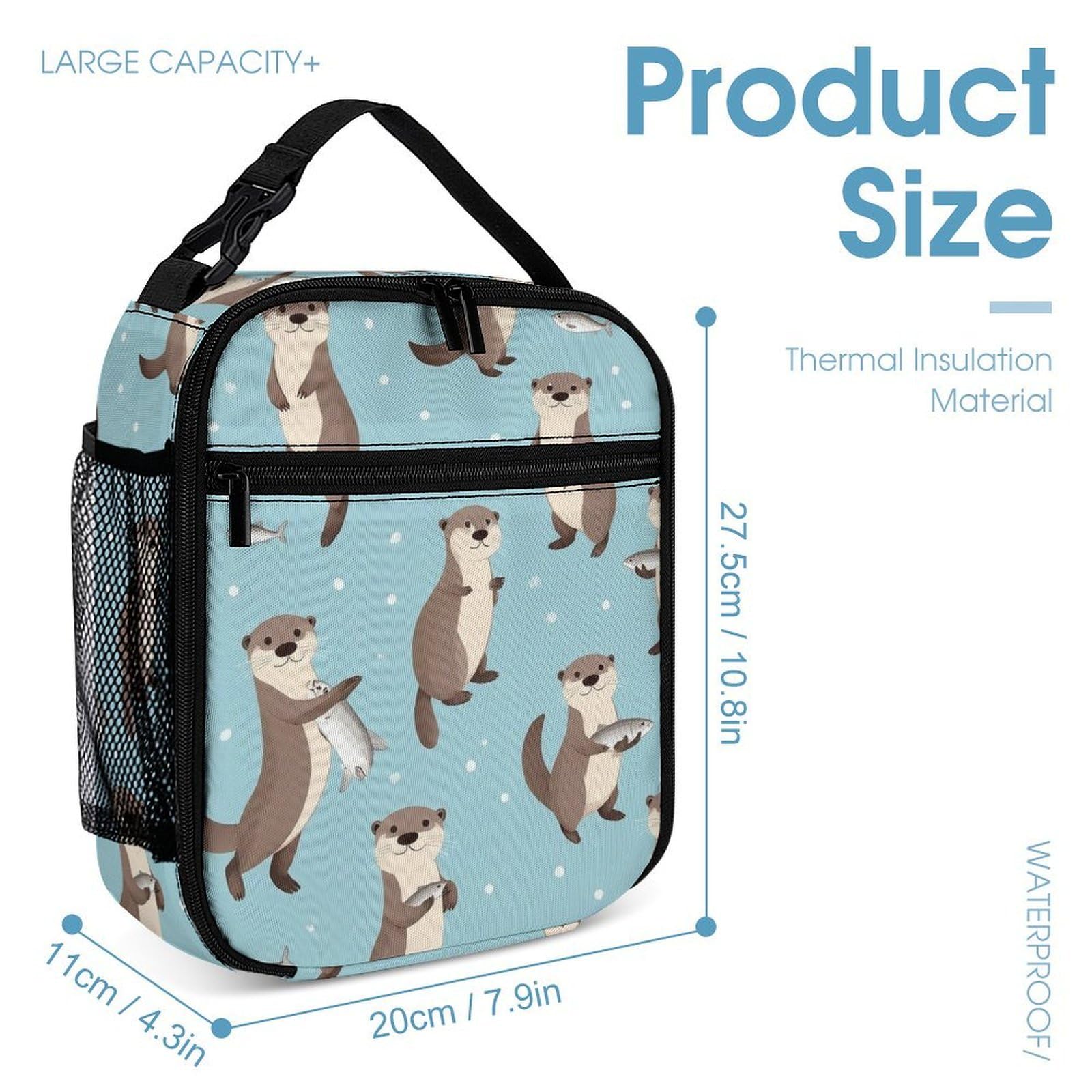 Sac à dos léger avec sac de rangement pour le déjeuner, motif loutre et poisson (lot de 2) et maquillage.