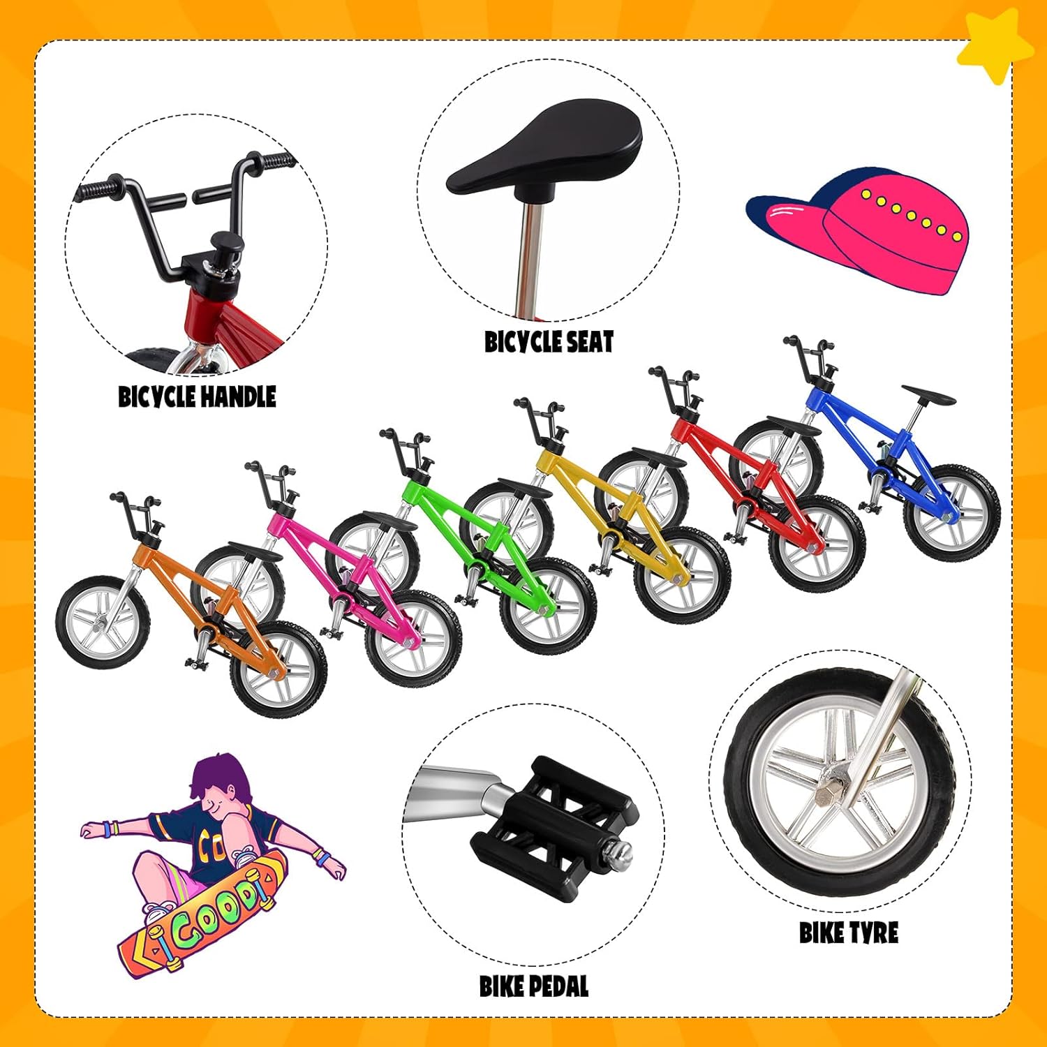 Hortsun 100 Pieces Mini Finger Skateboards Set Finger Bikes Hand Skateboard Fingerboards Tiny Bike Creative Fingertips Movement Party Favors Novelty Gift