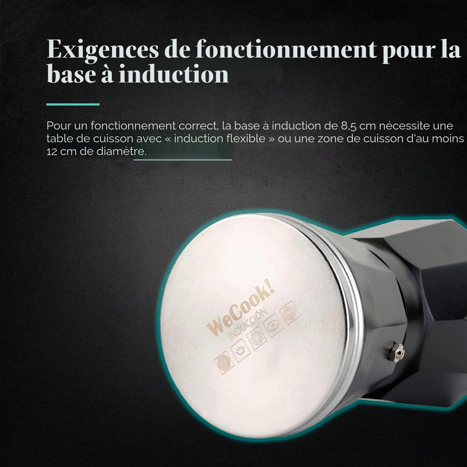 WECOOK! Luccia Cafetière Expresso Italienne à Induction en Aluminium, 1-3 Tasses de Café, Base en Acier Inoxydable, Soupape de Sécurité, Vitrocérame, Gaz, Électrique
