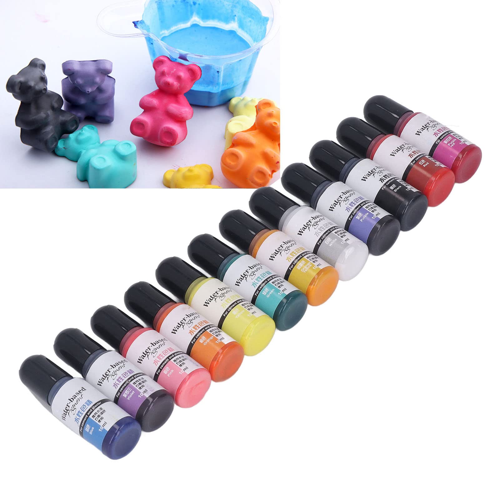 Pwshymi 12 Colors Resin Pigment Even Luster Handcraft Resin Dye, Safe Leakproof, Easy to Use, 10ml 1 Bottle, 2 Years Shelf Life, Suitable for Cement, Gypsum Mixing