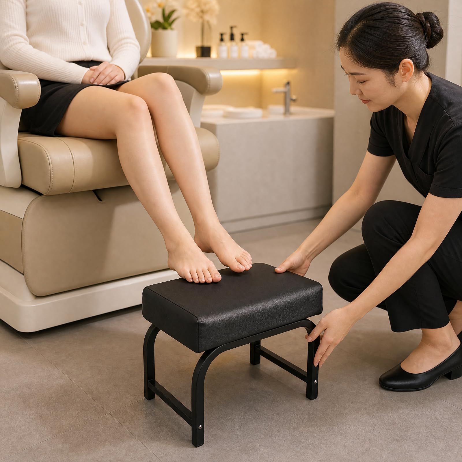 Milageto Sgabello Poggiapiedi con Struttura in Metallo Robusto Sgabello Poggiapiedi con Imbottitura Imbottito per Manicure
