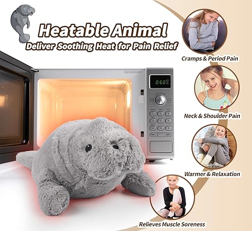 Miniatura 3 de Manatee - Animales de peluche para microondas, adorable peluche de manatí esponjoso para mayor comodidad, juguete de aroma a lavanda refrescante y