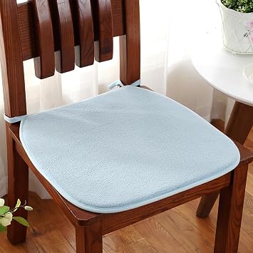 Square Dining Chair Cushions Set of 1/2/4, Winter Velvet Chair Pads Soft Thin Seat Cushions, Solid Color Seat Pads with Non Slip Bottom and Ties for Kitchen, OfficeBlue3,4pcs18x18inch