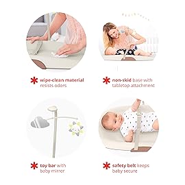 Skip Hop Baby Changing Pad Nursery Style Wipe-Clean Contoured with Cushioned Foam, Non-Skid Base, Built-in Safety Belt & Tuck-Away Toy Bar Fits Standard Changing Tables, Oat