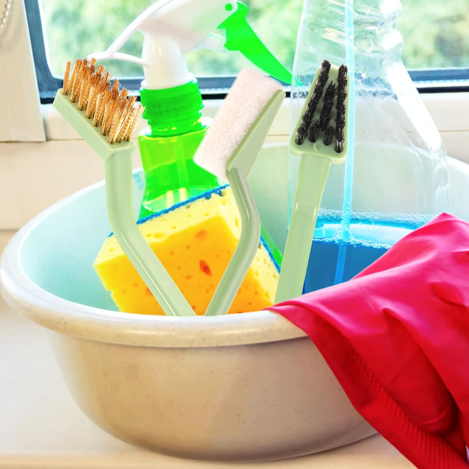 Cabilock 3pcs Multi-Function Pot Cleaning Brush Sturdy Bristles for Kitchen Household Use Wok Stove Cleaner Non-Scratch Design Easy to Store
