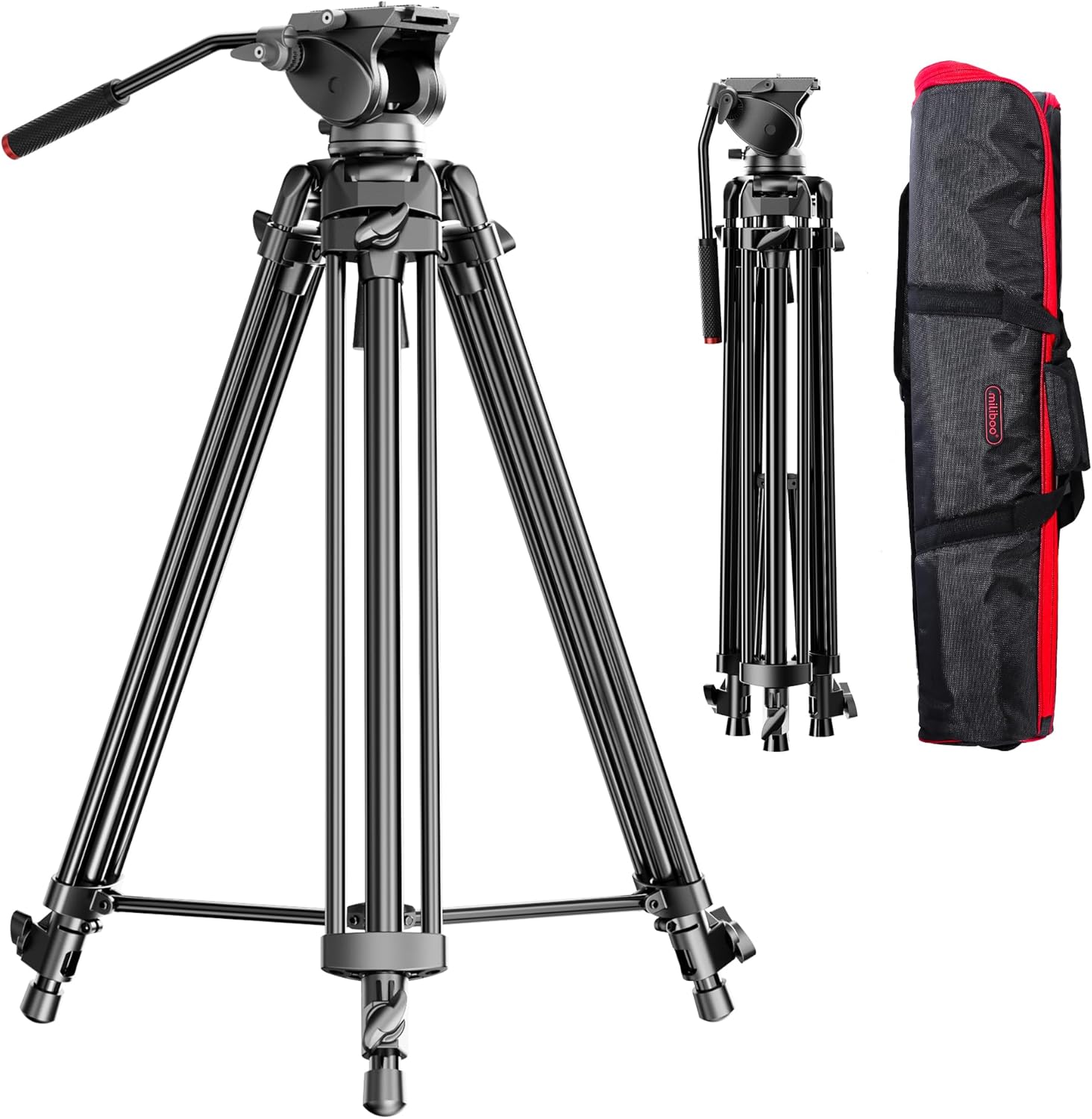 miliboo Camera Tripods Fluid Head Tripod for Camera Lightweight Camera Stand Load 22 lbs,Working Height 31.5 to 71.7 inches,Lock Knob Design,Weight 7.14 lbs,Metal（MTT500 Kit）