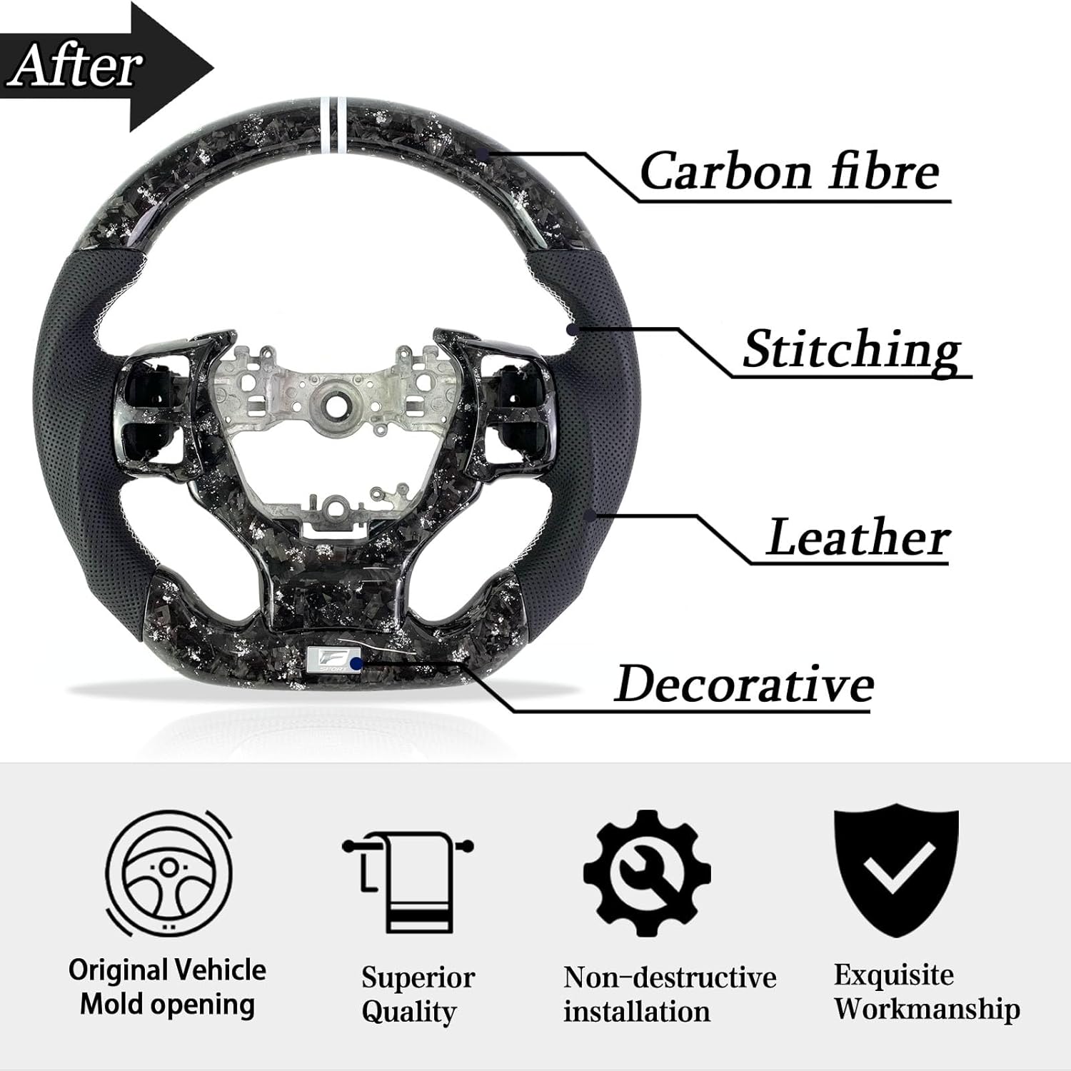 Car steering wheel For Lexus is RCF sport Carbon fiber steering wheel 2014 2015 2016 2017 2018 2019 2020 2021 20222 2023 2024 (Silver forged carbon fiber + perforated leather)