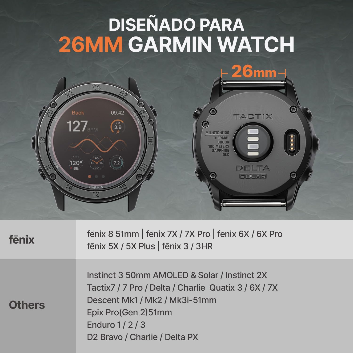 Bandletic 26mm Correa Compatible con Garmin Fenix 6X Pro/6X/Fenix 8 51mm/Fenix 7X/7X Pro/5X/Plus, QuickFit Nylon Militar Sport Duradero Muñequera para Instinct 2X Solar/Fenix 3/HR/Epix Pro 51mm