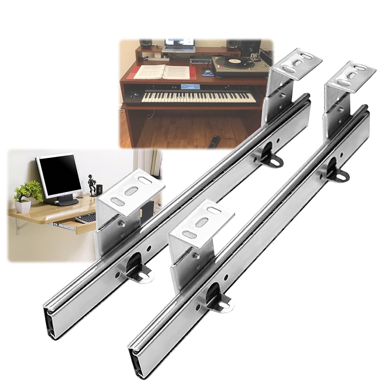 V3vogue Silver Drawer Runners 30Cm 35Cm 40Cm Computer Keyboard Trays Guides, Under Desk Install Slide Rail, Metal Steel Telescopic Rail, 1-Pair Heavy Duty 50Kg, Keyboard Shelf Runners