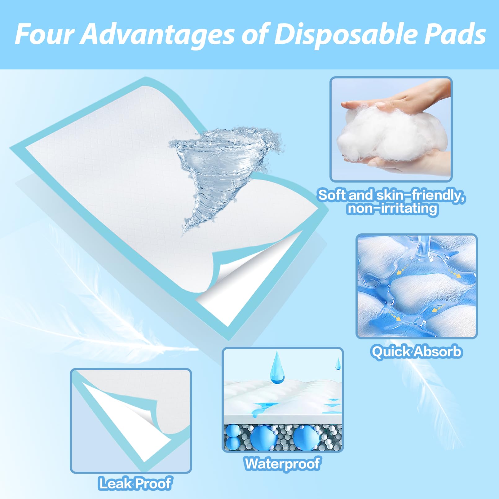 100 almohadillas desechables para bebés, cambiadores desechables de 13 x 18 pulgadas, almohadillas absorbentes para incontinencia, impermeables y a prueba de fugas para protección de bebés
