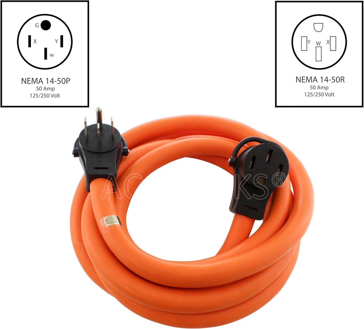 RV/EV/Generator 50A 125/250V NEMA 14-50 Extension Cord with Handles (15FT)