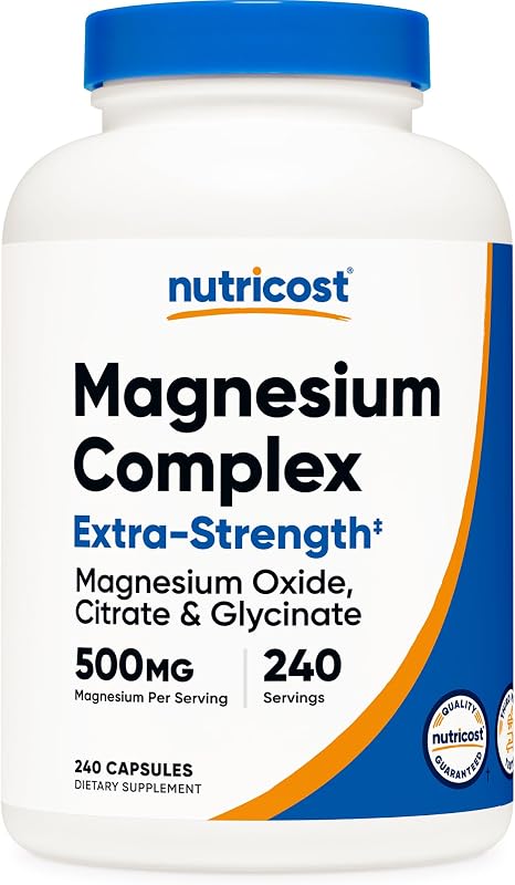 Magnesium Complex Extra Strength 500mg, 240 Capsules | Magnesium Oxide, Citrate, and Glycinate; Gluten Free & GMO-Free