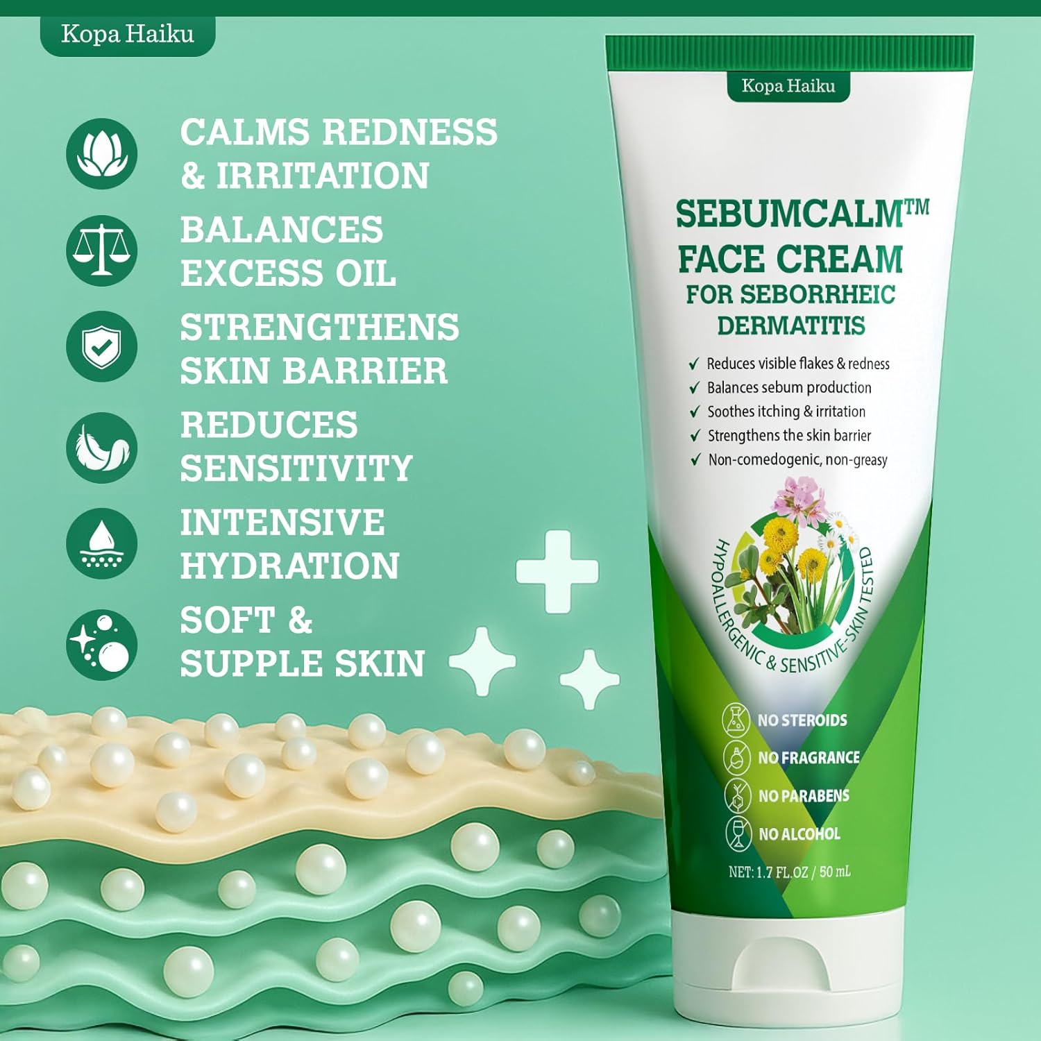 Seborrheic Dermatitis Face Cream: Psoriasis & Fungal-Prone Skin Care, Suitable for the Face, Scalp & Chest, Natural Moisturizer with Ceramides, Shea Butter & 12 Plant-Based Ingredients, Steroid-Free thumbnail