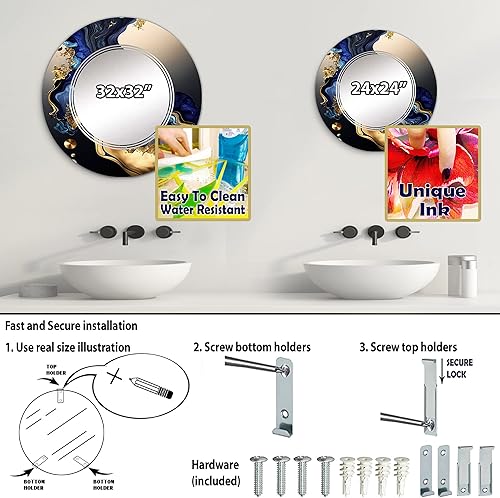 Miniatura 4 de DesignQ Espejo de tocador abstracto de geoda de mármol azul, espejos de baño, espejos de pared para sala de estar, dormitorio, espejo redondo,