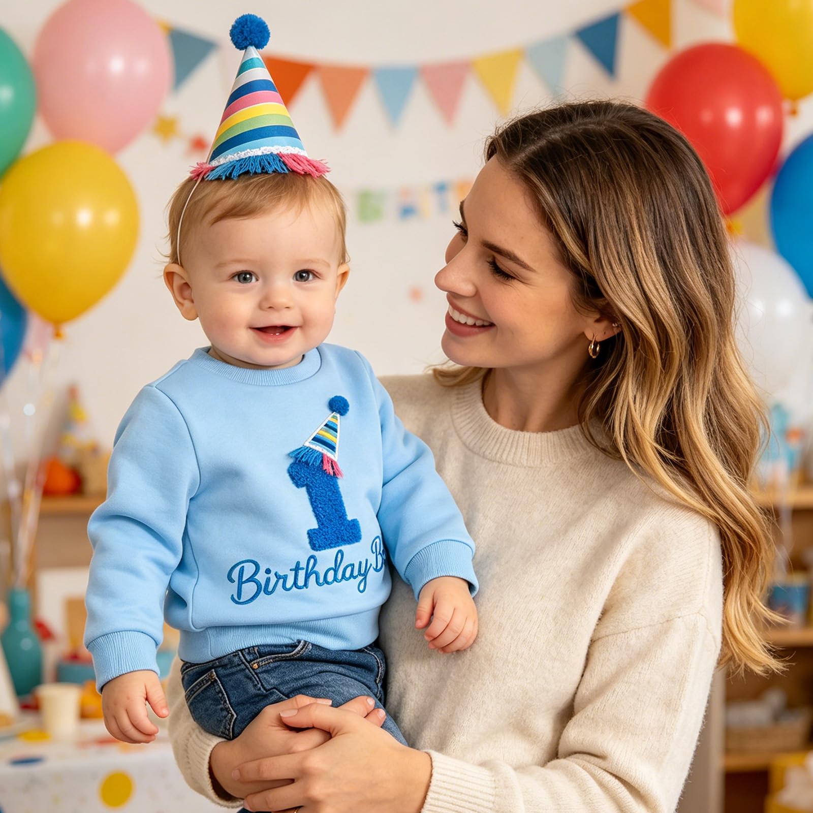 Kunyeah Sweat Shirt d'anniversaire pour Petit garçon T-Shirt à Manches Longues Enfant Broderie Lettres Pull-Over Vêtement pour Tout Petit