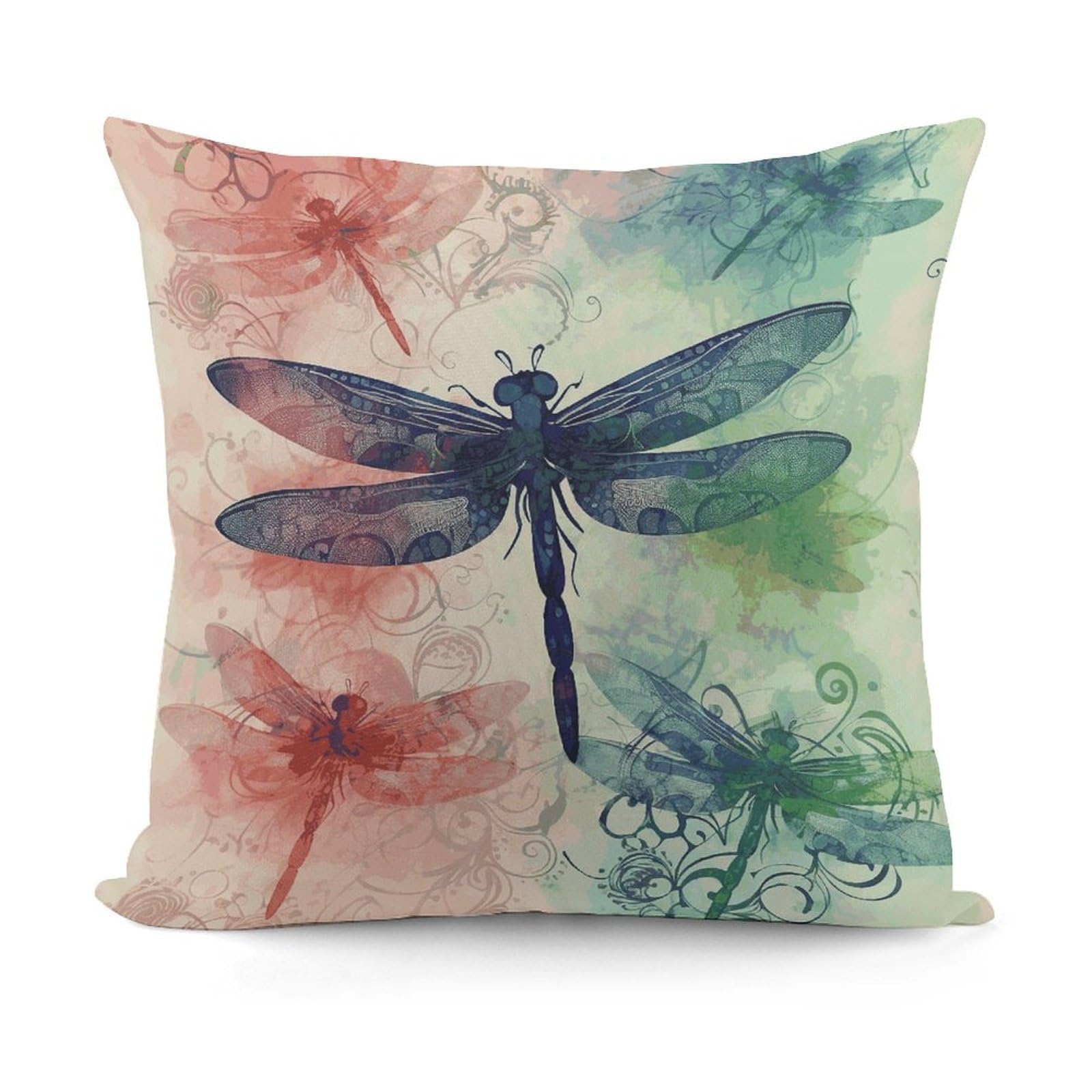 JTREHY Modern Dragonfly Pillow Covers Decorative Throw Pillow Covers Soft Decor Couch Cushion Case Modern Square Pillow Cases Summer Pillow Cover for Sofa Living Room 18x18 in