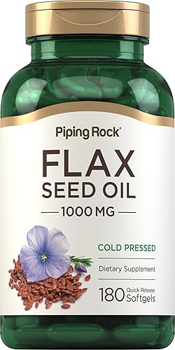 Piping Rock Cápsulas de cápsulas blandas de aceite de linaza de 1000 mg | 180 unidades | Suplemento prensado en frío | Sin OMG, sin gluten