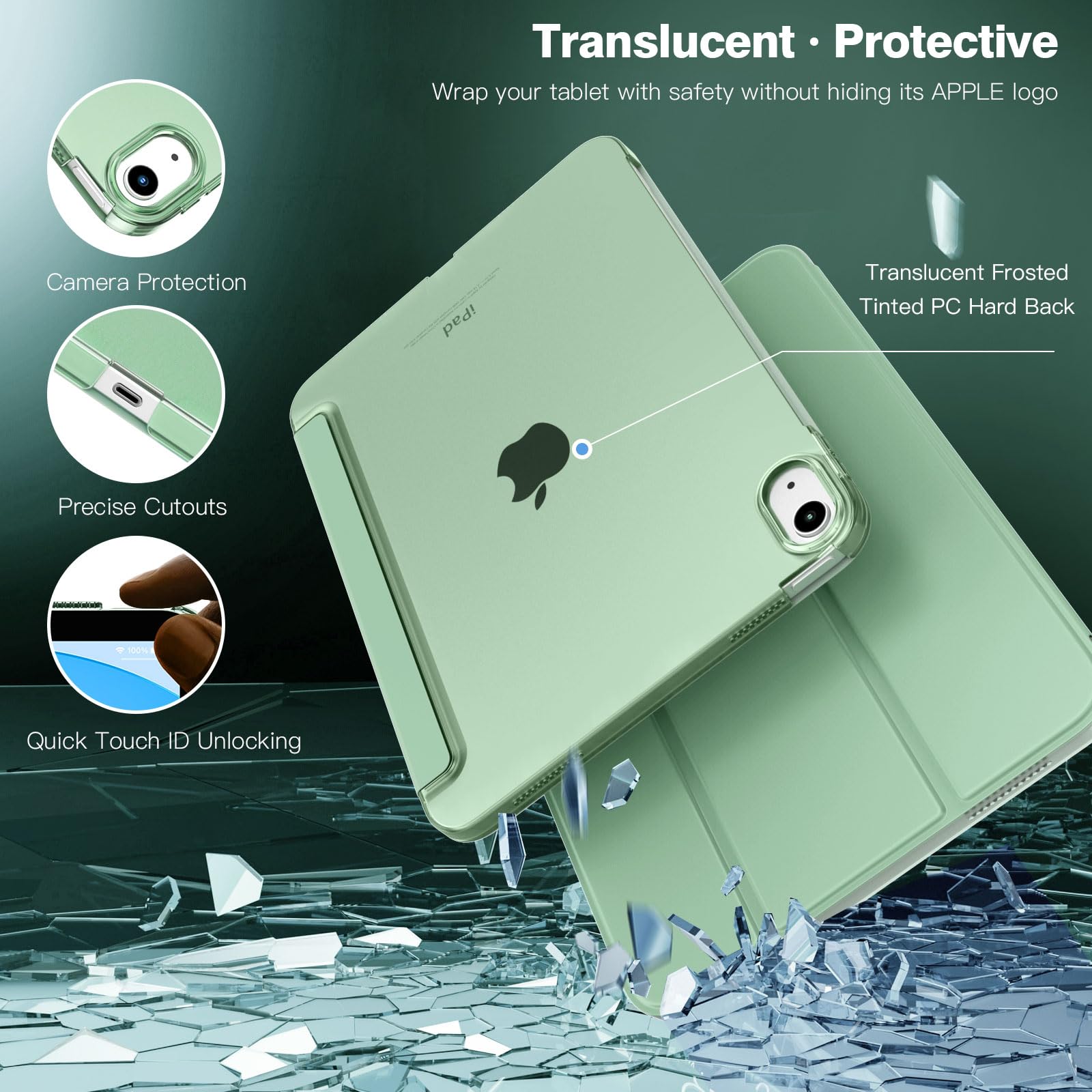 TiMOVO Cover Custodia Compatibile con iPad 10 Generazione 10,9" 2022, iPad 10 Cover con Retro in PC Rigido Semi-Trasparente, Funzione di Auto Sveglia/Sonno, Verde