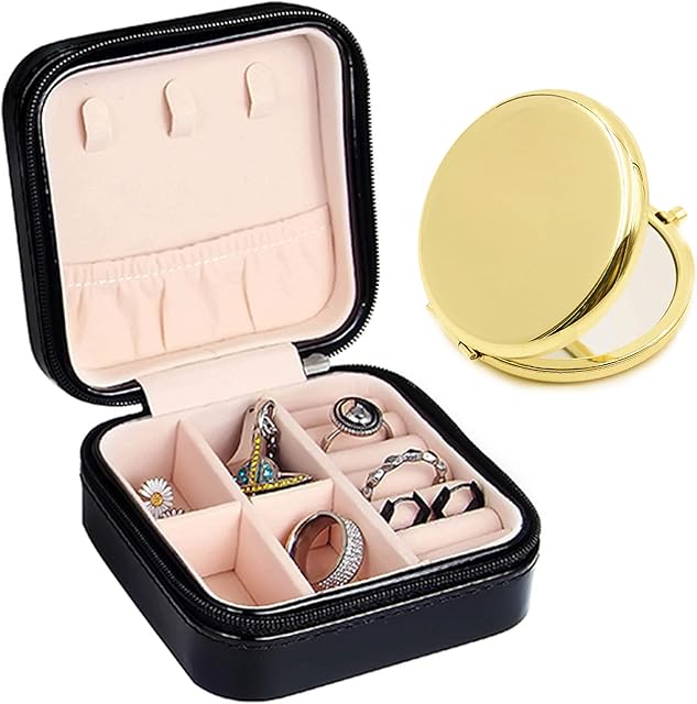 Jewelry Box Organiser Small Travel Leather Jewelry Storage Rings Earrings Necklace Bracelets Vintage Women Girl Gift Easy to Carry Black Zipper Box for Girls Women