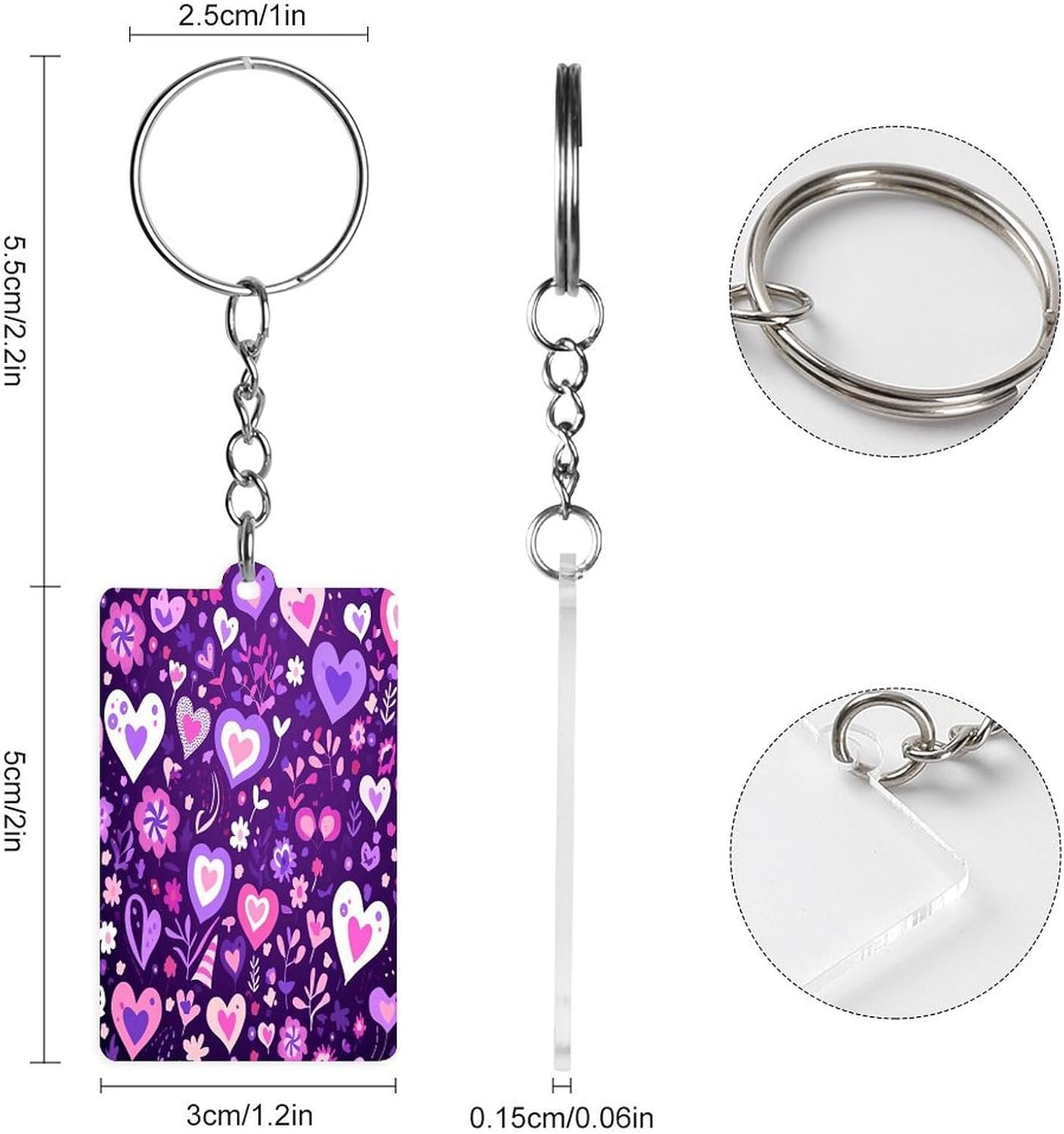 Peach Heart Image Acrylic Keychain,Key Ring with Chain And Jump Rings，Keychains Backpack Pendant Charm Wristlet for Men Women image 2