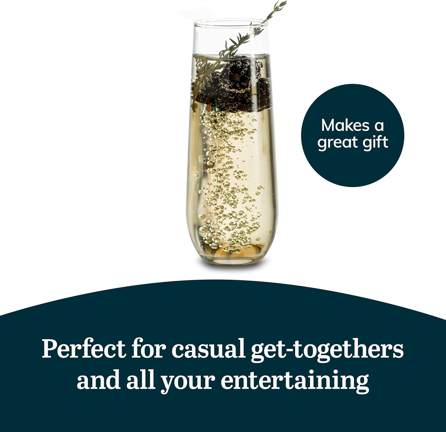 Libbey 228 Stemless Champagne Flutes Glass, 8.5 Oz 12 Piece Elegant Fluted Glassware, Clear Flutes Champagne Glass - Image 5