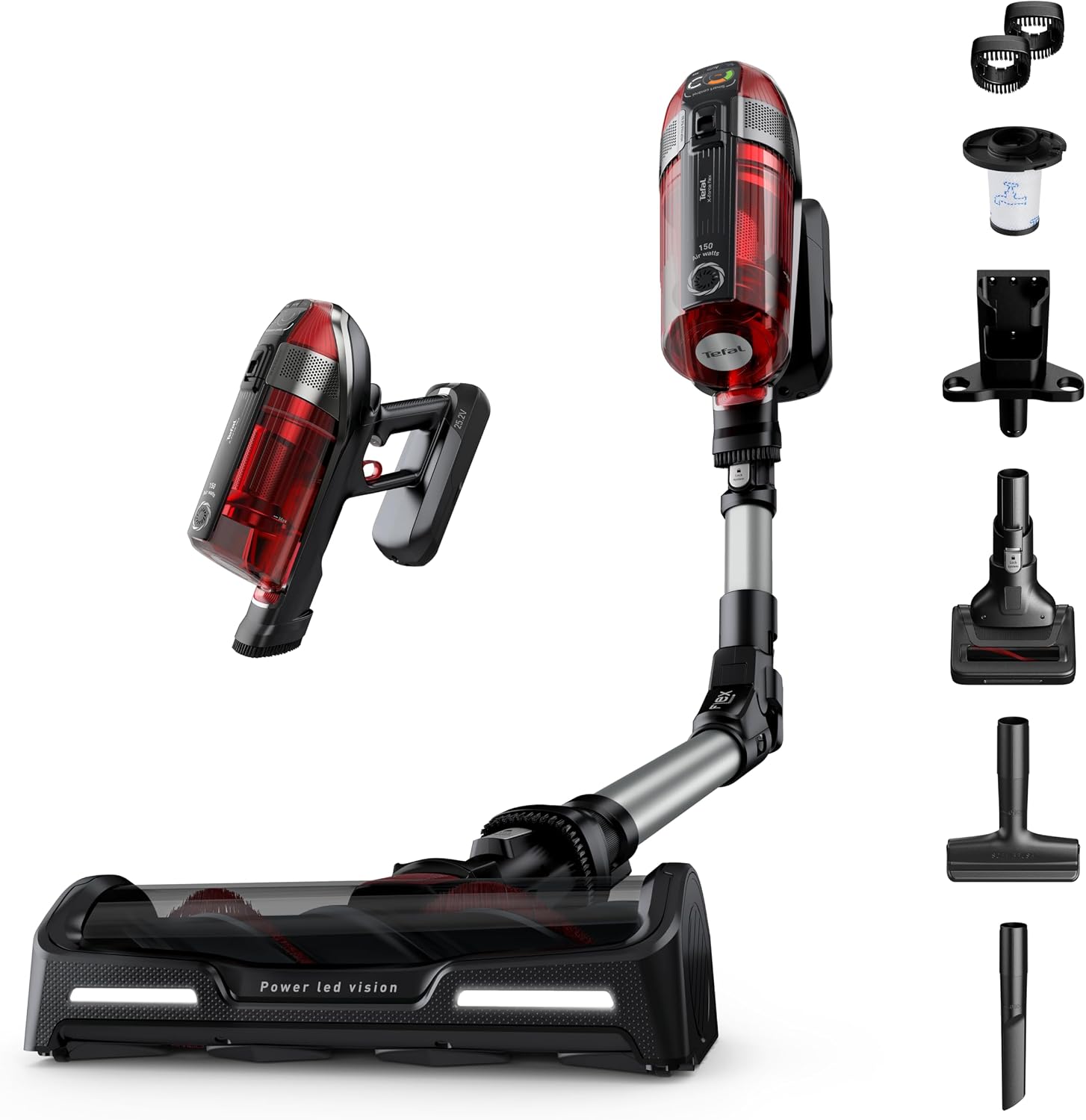 Tefal Cordless Stick Vacuum Cleaner X-Force 12.60 – 45 min Runtime, Handheld & Flexible Vacuum Cleaner, Pet & Car Tool, Red, TY98A2GO