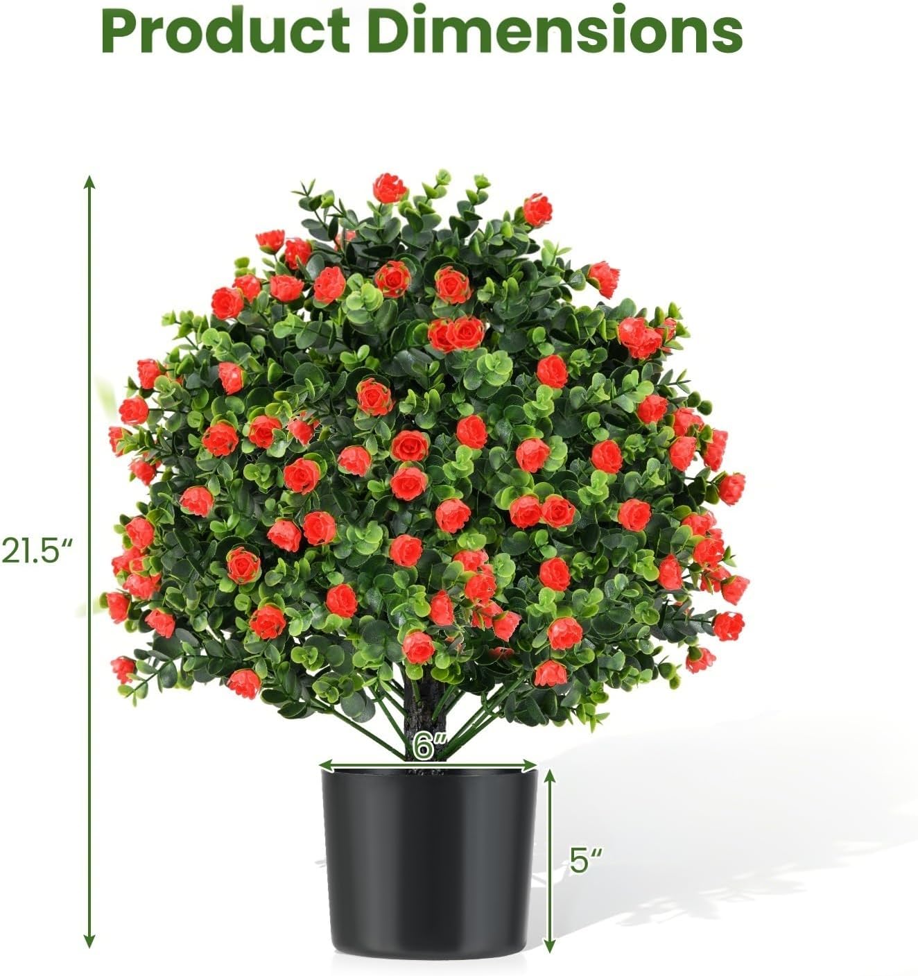 Safeplus 2 Pack 21.5'' Artificial Rose Topiary Ball Tree with Red Flowers for Indoor Outdoor Décor