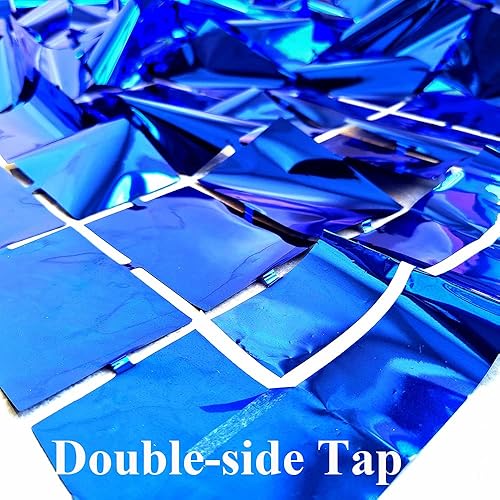 Miniatura 4 de Telón de fondo azul para decoración de fiesta, cortina cuadrada metálica con flecos de papel de aluminio azul, accesorios para cabina de fotos para