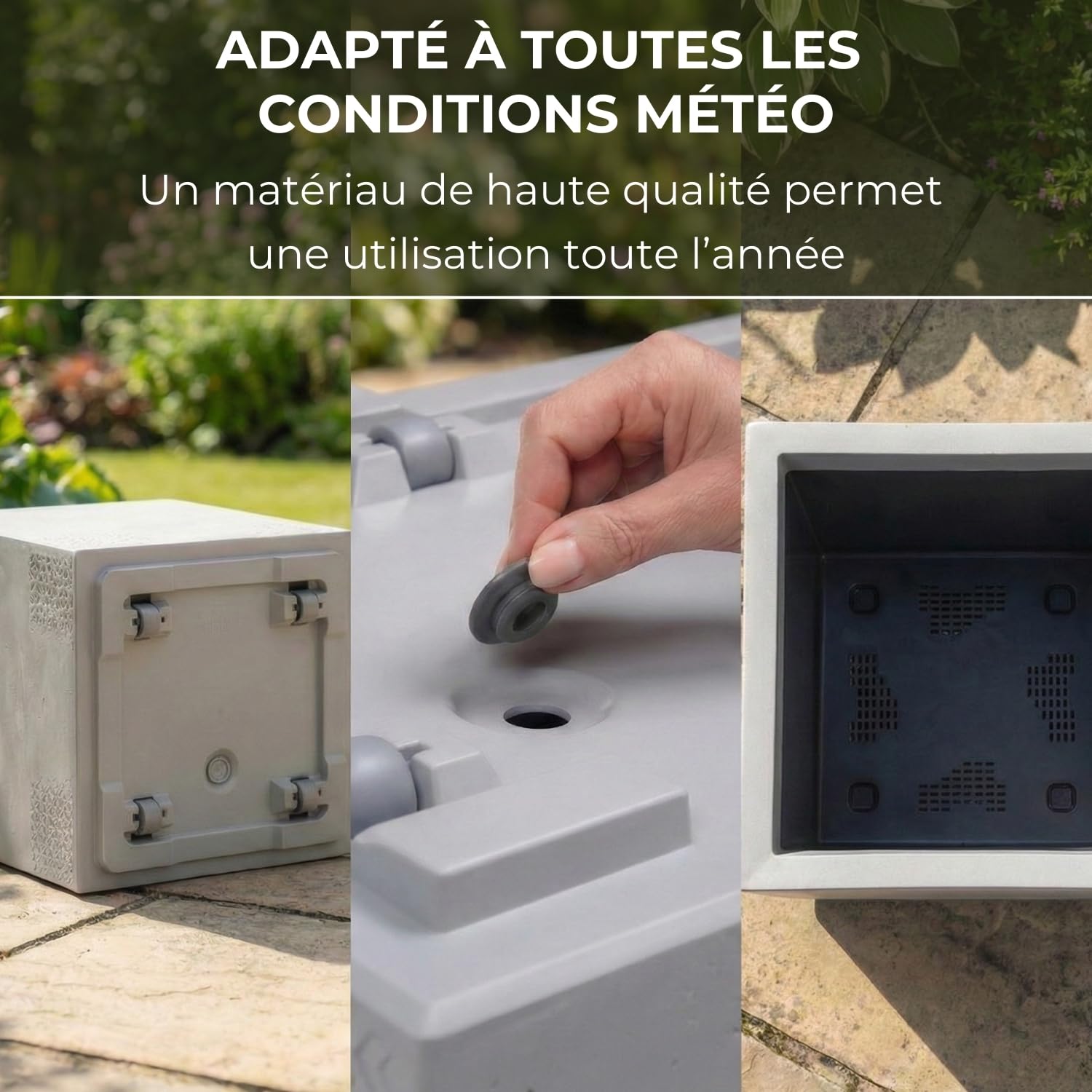LAMELA Bac à Plantes sur roulettes 40 cm, 36 L - Pot de Fleurs en Plastique Effet Bois - Cache-Pot avec Drainage - Intérieur & extérieur - Résistant aux intempéries et Facile d’Entretien, Anthracite
