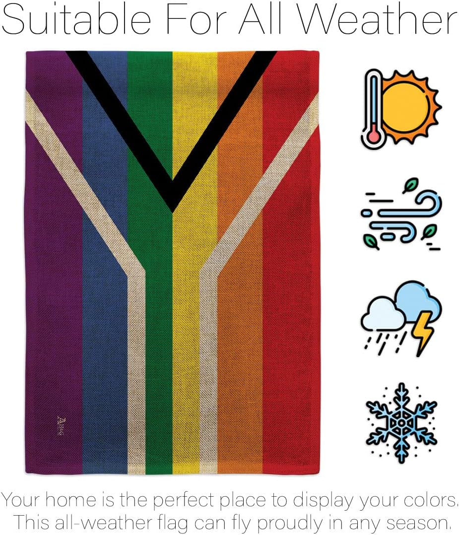 Gay Flag of South Africa Garden - Set Wall Hanger Support Pride Rainbow Love LGBT Bisexual Pansexual Transgender - House Decoration Banner Small Yard Gift Double-Sided Made in USA 13 X 18.5