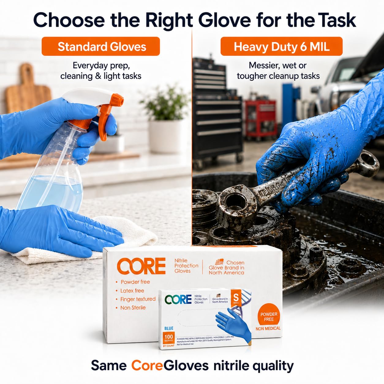 CoreGloves Guantes industriales desechables de nitrilo sin polvo sin látex con mango texturizado