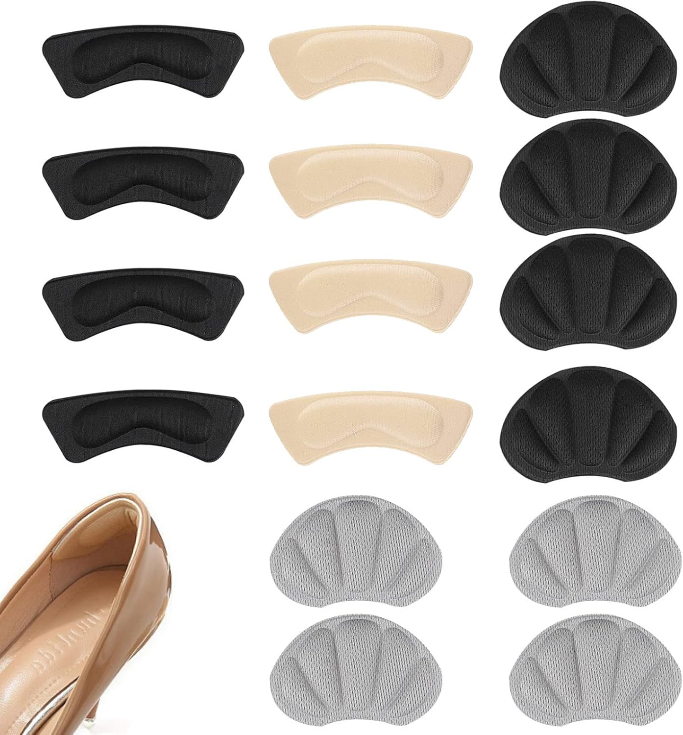 4 Paires De Coussinets De Talon Auto-adhésifs - Taille 10mm, Noir Et Beige, En Mousse Respirante, Pour éviter Frottements Et Ampoules Dans Les Chaussures